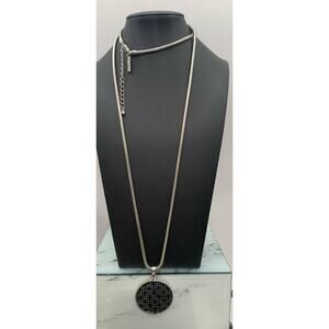 WHBM White House Black Market Silver Tone Slinky Chain Round Pendant Necklace